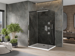 Mexen Omega cabine de douche coulissante 110 x 100 cm, graphite, chrom + receveur Flat, blanc - 825-110-100-01-40-4010