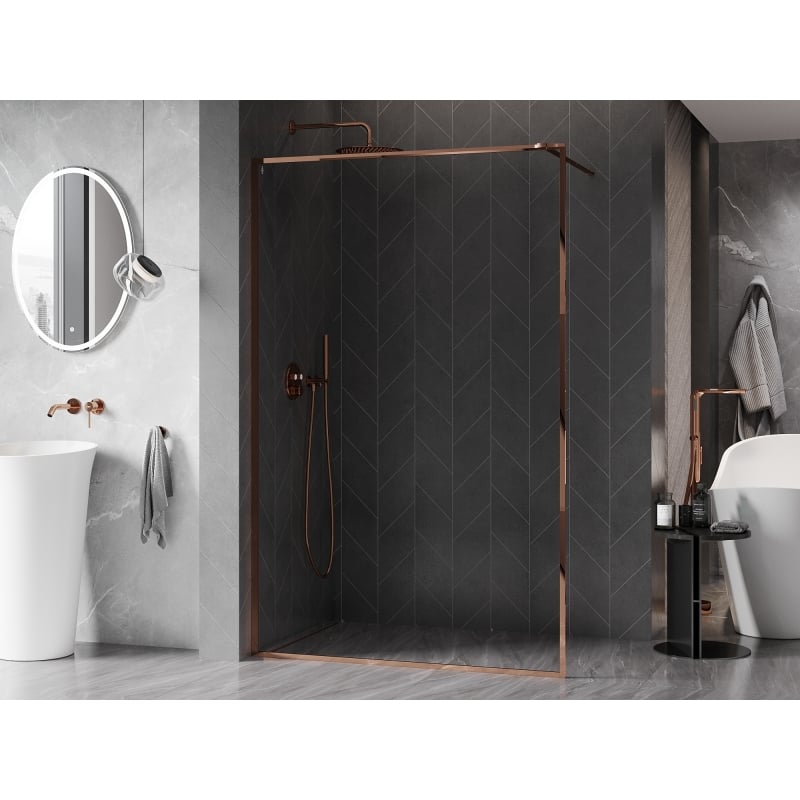 Mexen Kioto-XF paroi de douche Walk-in avec cadre 50 x 202 cm, transparent 10 mm, or rose - 800-050-104-60-00-X