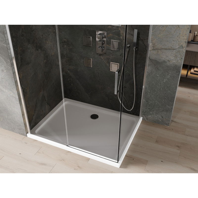 Mexen Omega cabine de douche coulissante 120 x 70 cm, graphite, chrome + receveur Flat, blanc - 825-120-070-01-40-4010