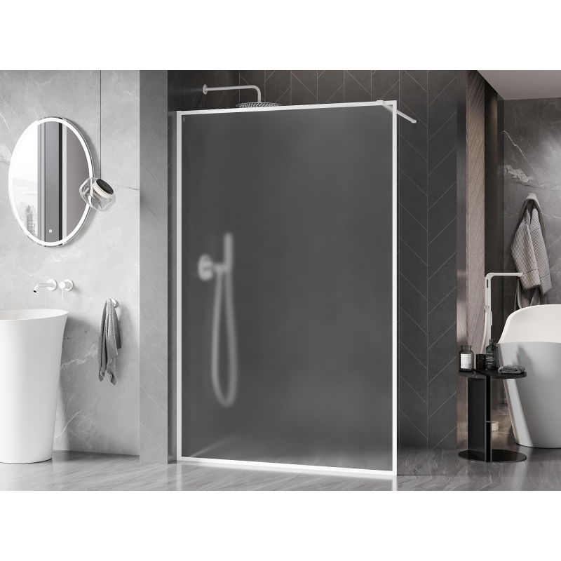 Mexen Kioto-XF paroi de douche Walk-in avec cadre 140 x 202 cm, givrée 10 mm, blanc - 800-140-104-20-30-X