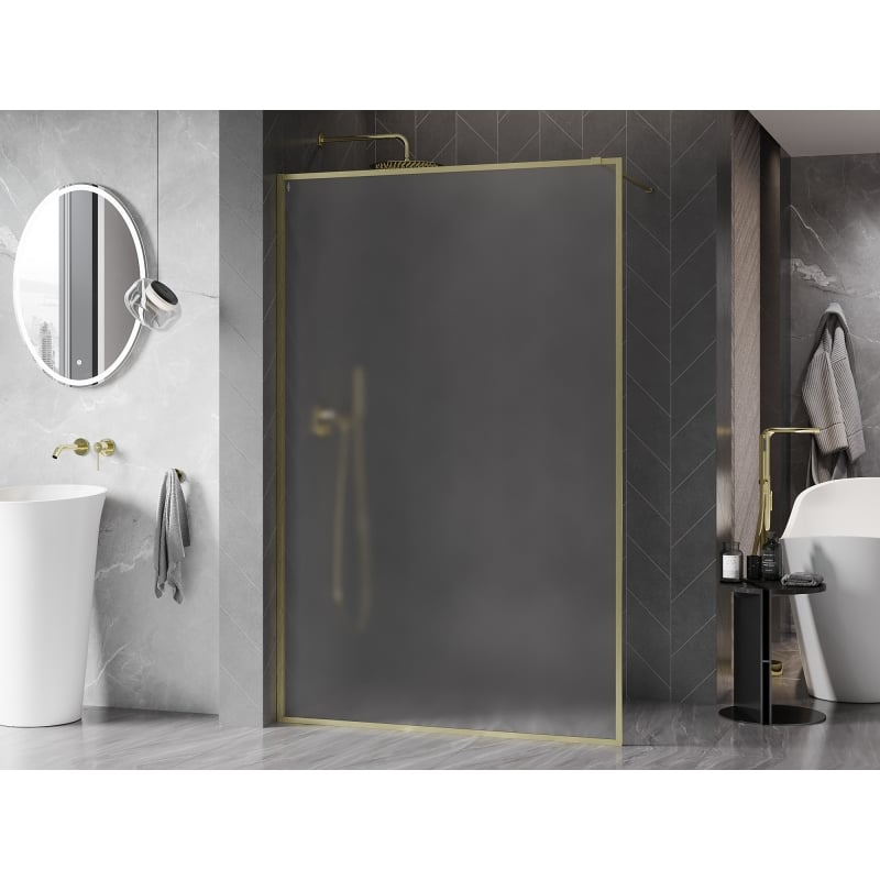 Mexen Kioto-XF paroi de douche Walk-in avec cadre 50 x 202 cm, givre 10 mm, or brossé - 800-050-104-55-30-X