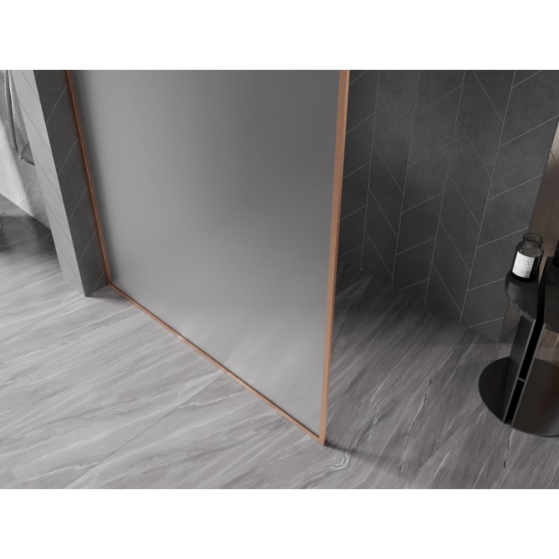 Mexen Kioto-XF Paroi de douche Walk-in avec cadre 50 x 202 cm, givre 10 mm, cuivre brossé - 800-050-104-65-30-X