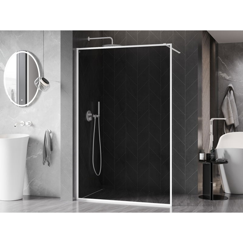 Mexen Kioto-XF paroi de douche Walk-in avec cadre 130 x 202 cm, graphite 10 mm, blanc - 800-130-104-20-40-X