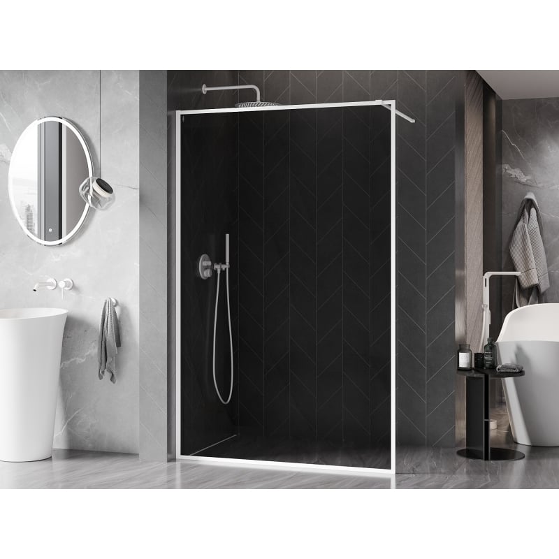 Mexen Kioto-XF paroi de douche Walk-in avec cadre 150 x 202 cm, graphite 10 mm, blanc - 800-150-104-20-40-X