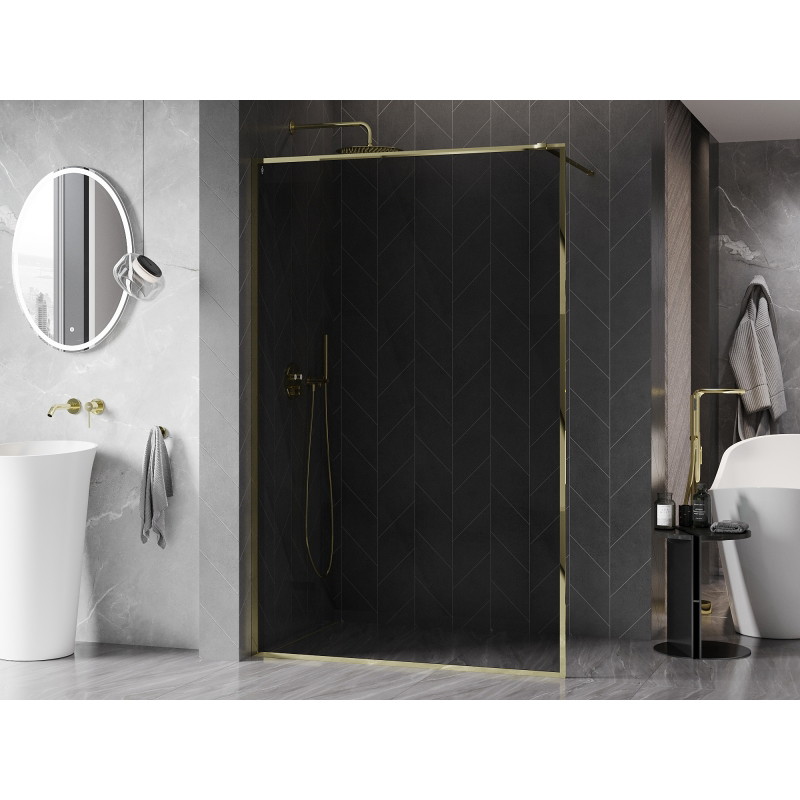 Mexen Kioto-XF paroi de douche Walk-in avec cadre 60 x 202 cm, graphite 10 mm, doré - 800-060-104-50-40-X