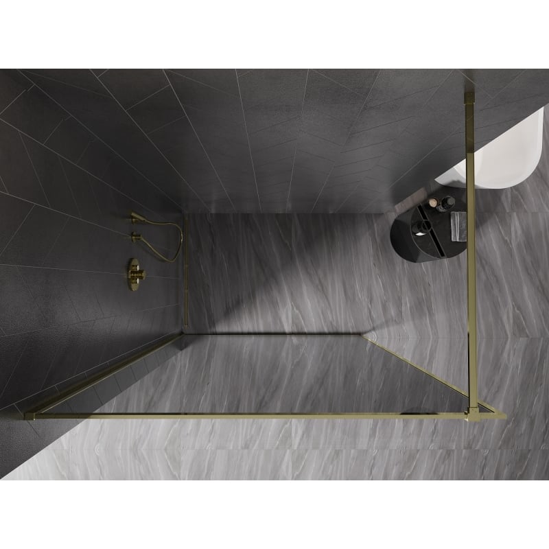 Mexen Kioto-XF paroi de douche Walk-in avec cadre 130 x 202 cm, graphite 10 mm, or - 800-130-104-50-40-X