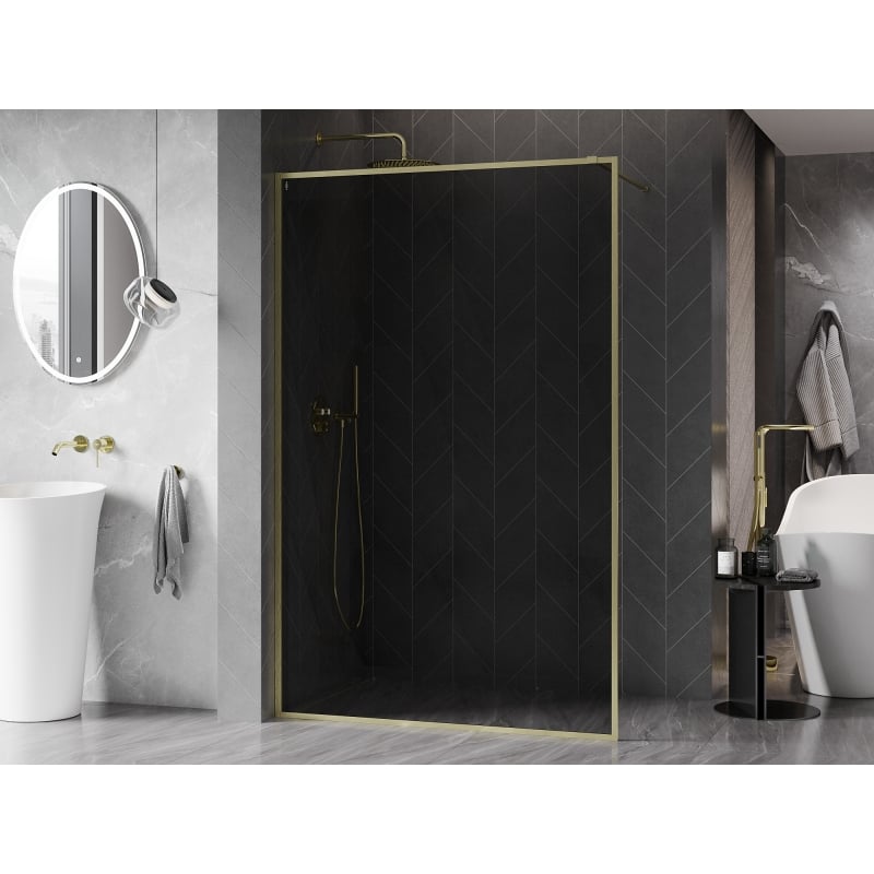 Mexen Kioto-XF paroi de douche Walk-in avec cadre 60 x 202 cm, graphite 10 mm, or brossé - 800-060-104-55-40-X