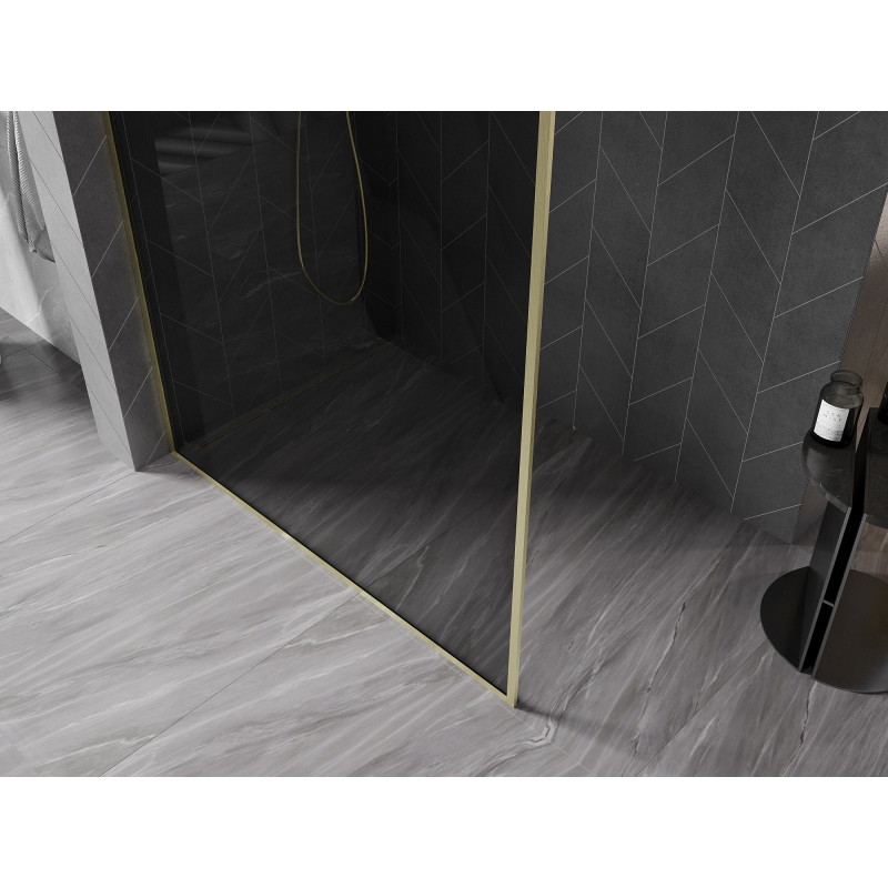 Mexen Kioto-XF paroi de douche Walk-in avec cadre 130 x 202 cm, graphite 10 mm, or brossé - 800-130-104-55-40-X