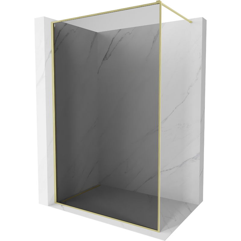 Mexen Kioto-XF paroi de douche Walk-in avec cadre 140 x 202 cm, graphite 10 mm, or brossé - 800-140-104-55-40-X