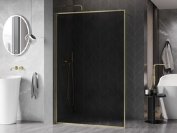 Mexen Kioto-XF paroi de douche Walk-in avec cadre 140 x 202 cm, graphite 10 mm, or brossé - 800-140-104-55-40-X