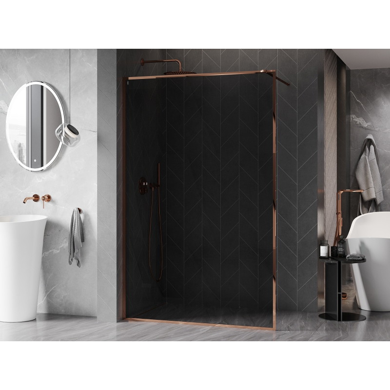 Mexen Kioto-XF paroi de douche Walk-in avec cadre 80 x 202 cm, graphite 10 mm, or rose - 800-080-104-60-40-X