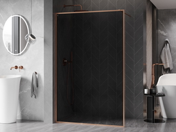 Mexen Kioto-XF paroi de douche Walk-in avec cadre 60 x 202 cm, graphite 10 mm, cuivre brossé - 800-060-104-65-40-X