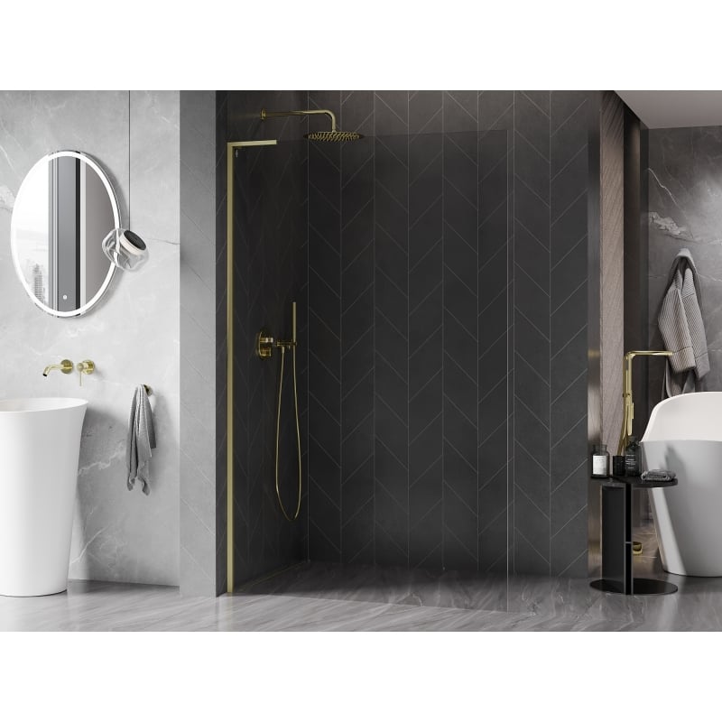 Mexen Kioto-X L paroi de douche Walk-in 50 x 200 cm, transparent 10 mm, or brossé - 800-050-107-55-00-X
