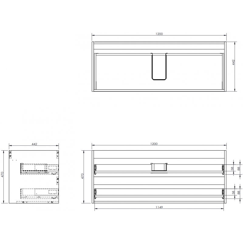 Mexen Box-A corps de l'armoire sous-lavabo 120 cm, 2 tiroirs, graphite mat - 91AX0-1200-470-2-66