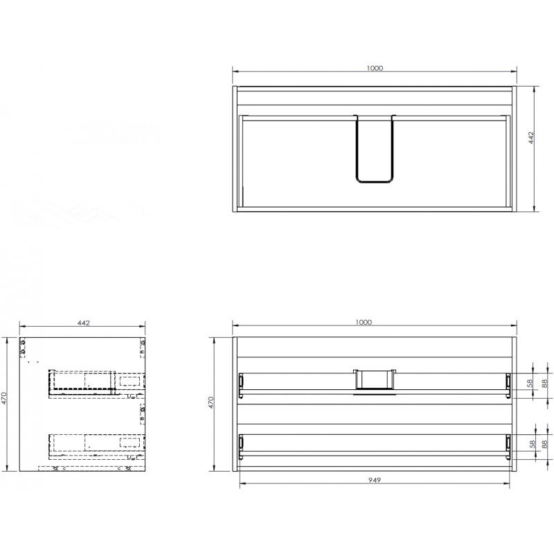 Mexen Box-A corps du meuble sous-lavabo 100 cm, 2 tiroirs, noir brillant - 91AX0-1000-470-2-70