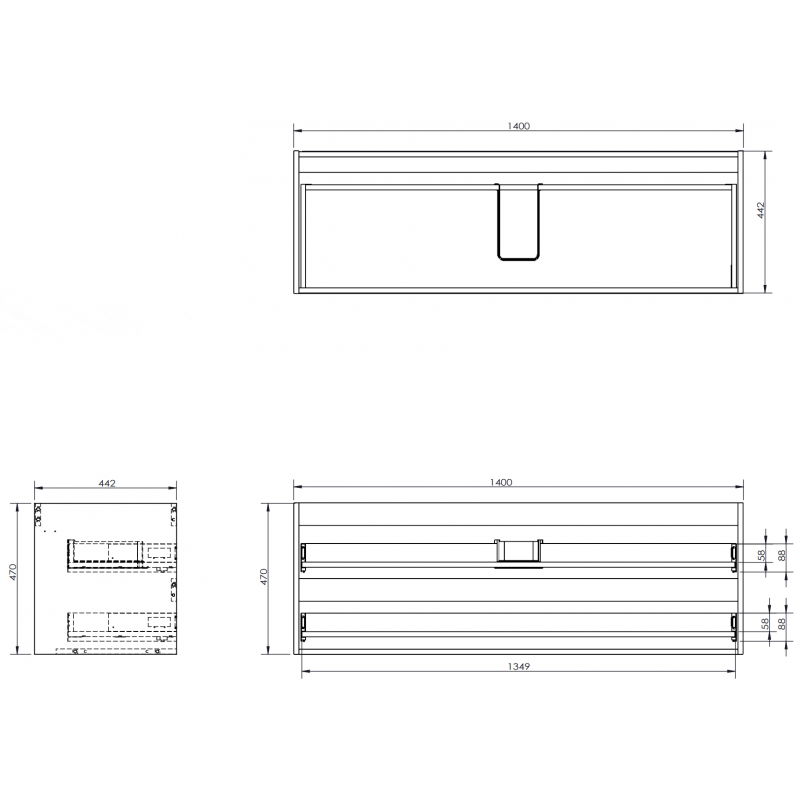 Mexen Box-A corps de meuble sous-vasque 140 cm, 2 tiroirs, noir brillant - 91AX0-1400-470-2-70