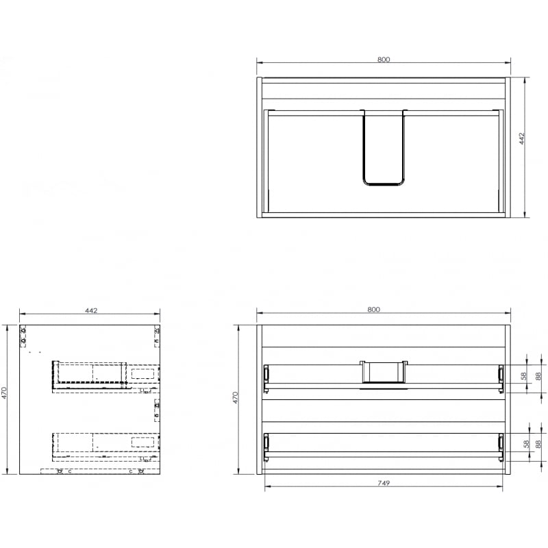 Mexen Box-A corps de meuble sous lavabo 80 cm, 2 tiroirs, noir mat - 91AX0-0800-470-2-71