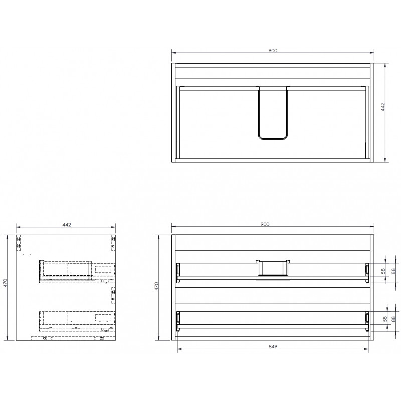 Mexen Box-A boîtier de meuble sous-lavabo 90 cm, 2 tiroirs, noir mat - 91AX0-0900-470-2-71