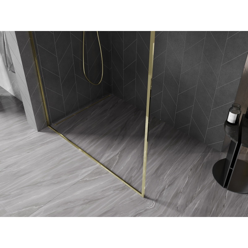Mexen Kioto-XF L paroi de douche Walk-in avec cadre 50 x 202 cm, transparent 10 mm, or - 800-050-174-50-00-XF