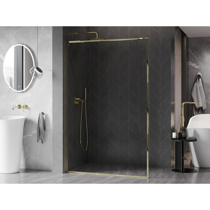 Mexen Kioto-F L paroi de douche Walk-in avec cadre 120 x 202 cm, transparent 8 mm, or - 800-120-174-50-00