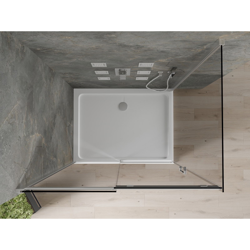 Mexen Omega cabine de douche coulissante 130 x 90 cm, graphite, chrom + receveur Flat, blanc - 825-130-090-01-40-4010