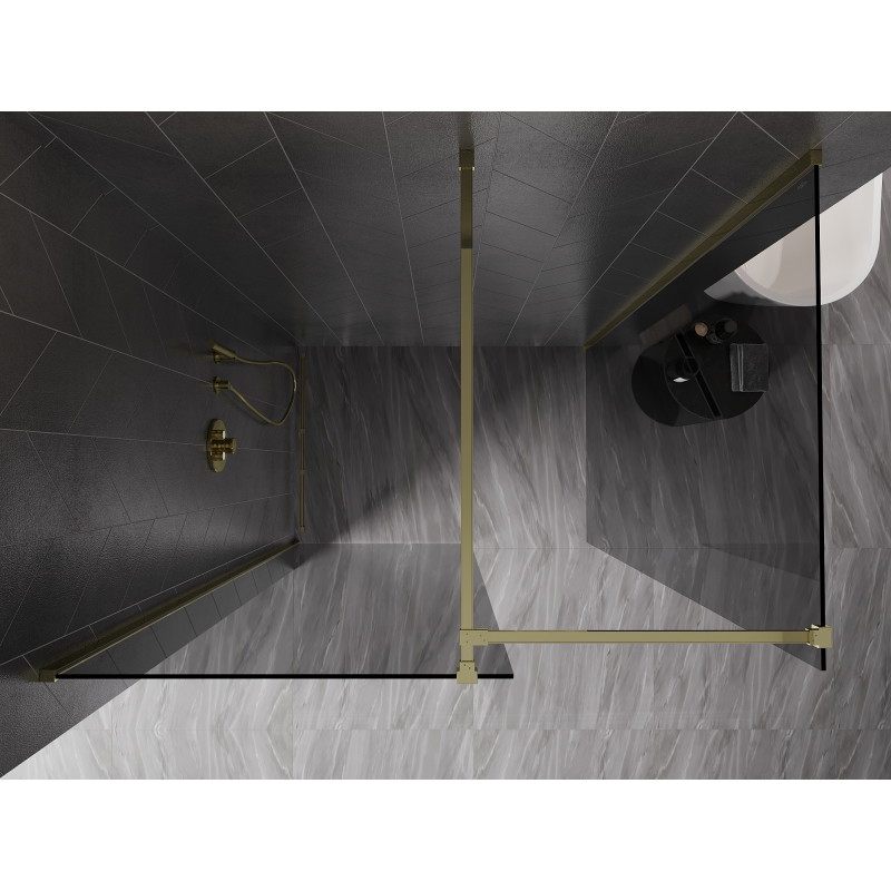 Mexen Kioto-X paroi de douche Walk-in 130 x 70 cm, transparent 10 mm, or - 800-130-202-50-00-070-X