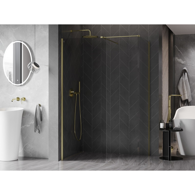 Mexen Kioto-X paroi de douche Walk-in 150 x 110 cm, transparent 10 mm, or brossé - 800-150-202-55-00-110-X