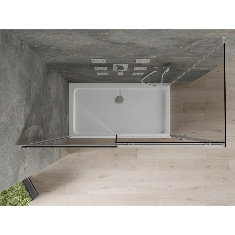Mexen Omega cabine de douche coulissante 140 x 80 cm, graphite, chrome + receveur Flat, blanc - 825-140-080-01-40-4010