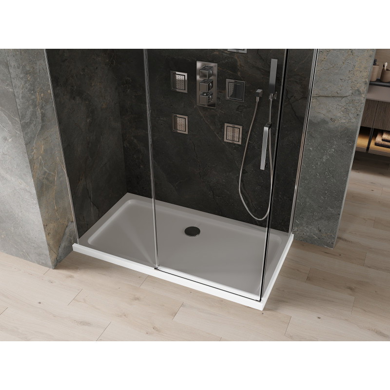 Mexen Omega cabine de douche coulissante 140 x 80 cm, graphite, chrome + receveur Flat, blanc - 825-140-080-01-40-4010