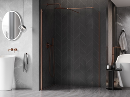 Paroi de douche Walk-in Mexen Kioto-X 140 x 120 cm, transparent 10 mm, cuivre brossé - 800-140-202-65-00-120-X