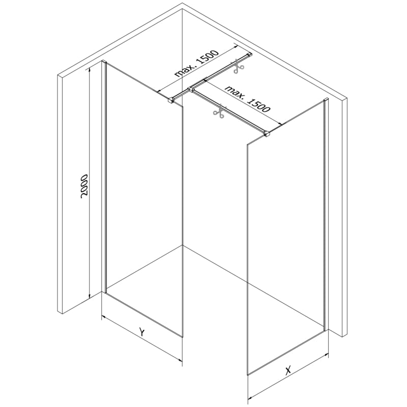 Mexen Kioto-X Paroi de douche Walk-in 110 x 80 cm, transparent 10 mm, noir - 800-110-202-70-00-080-X