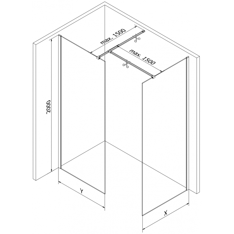 Mexen Kioto-X paroi de douche Walk-in 120 x 120 cm, transparent 10 mm, nickel brossé - 800-120-202-97-00-120-X