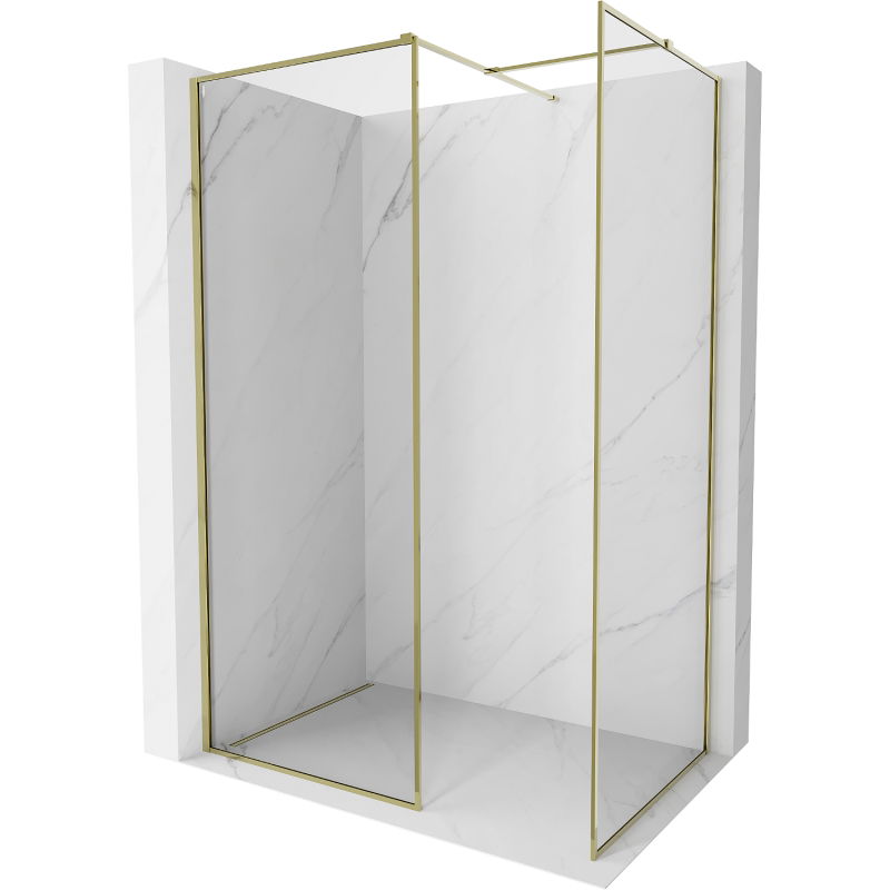 Mur de douche Mexen Kioto-XF Walk-in avec cadre 130 x 120 cm, 10 mm transparent, doré - 800-130-202-04-50-120-XF