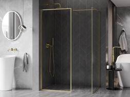 Mexen Kioto-XF paroi de douche Walk-in avec cadre 150x110 cm, transparent 10 mm, or brossé - 800-150-202-04-55-110-XF