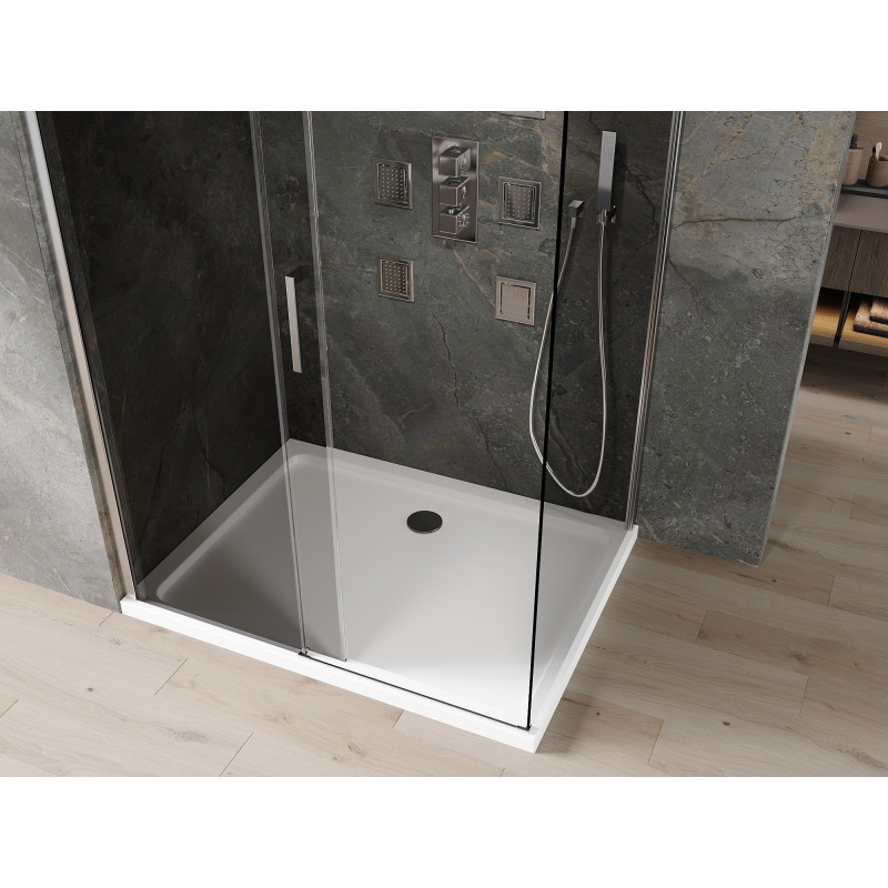 Mexen Omega cabine de douche coulissante 140 x 100 cm, graphite, chrome + receveur Flat, blanc - 825-140-100-01-40-4010
