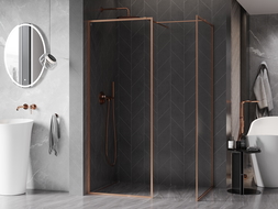 Mexen Kioto-XF paroi de douche Walk-in avec cadre 120x120 cm, transparent 10 mm, cuivre brossé - 800-120-202-04-65-120-XF