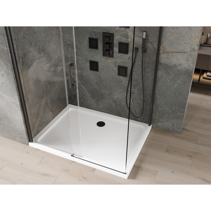 Mexen Omega cabine de douche coulissante 100 x 70 cm, transparente, noire + receveur Flat, blanc - 825-100-070-70-00-4010B