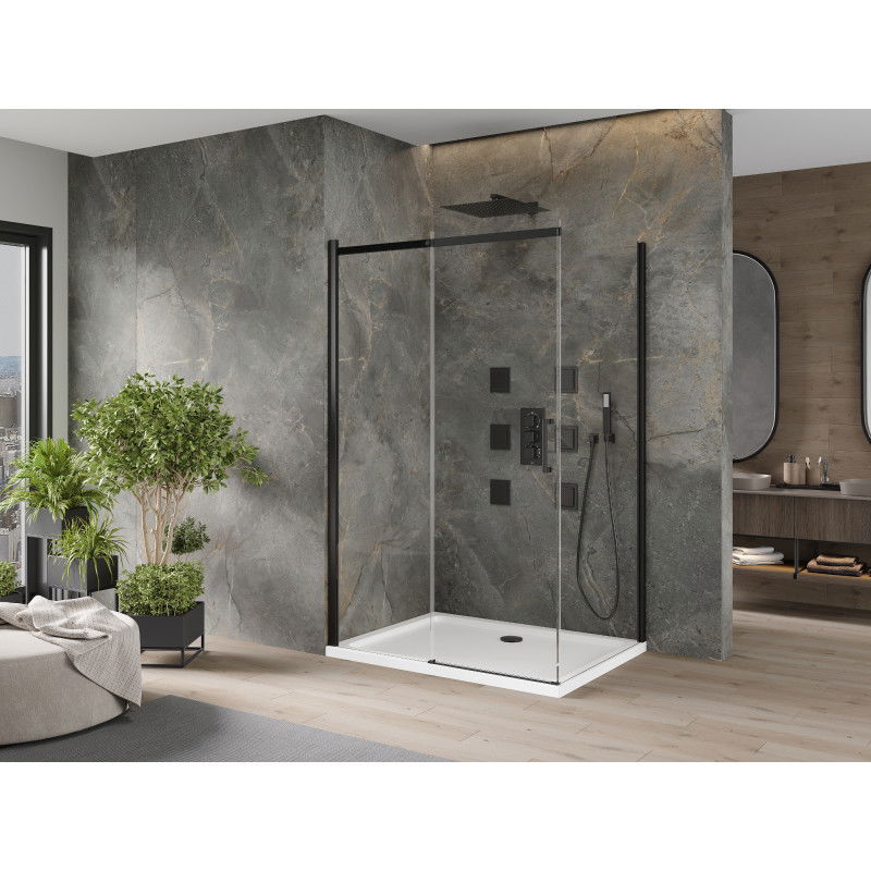 Mexen Omega cabine de douche coulissante 110 x 70 cm, transparente, noir + receveur Flat, blanc - 825-110-070-70-00-4010B