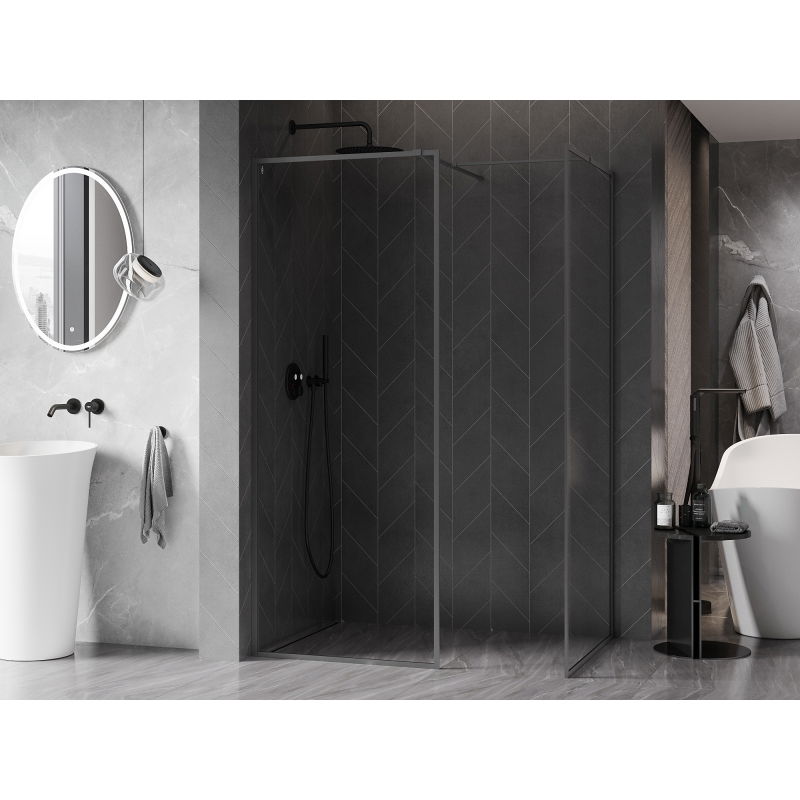 Mexen Kioto-XF paroi de douche Walk-in avec cadre 90 x 80 cm, transparent 10 mm, métal noir - 800-090-202-04-95-080-XF