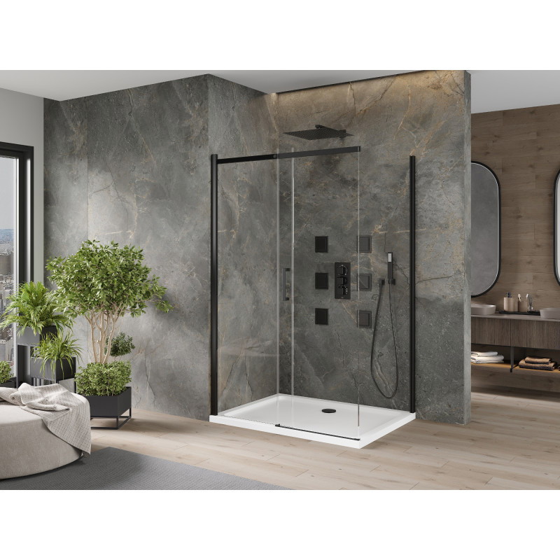 Mexen Omega cabine de douche coulissante 120 x 90 cm, transparente, noire + bac à douche plat, blanc - 825-120-090-70-00-4010B