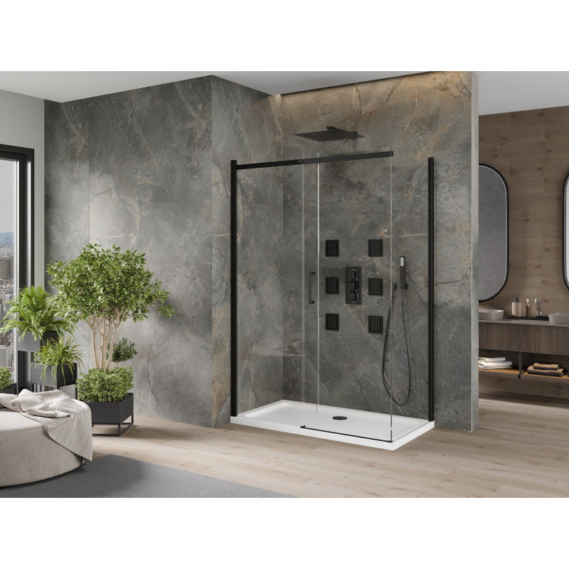 Mexen Omega cabine de douche coulissante 130 x 70 cm, transparente, noire + receveur Flat, blanc - 825-130-070-70-00-4010B