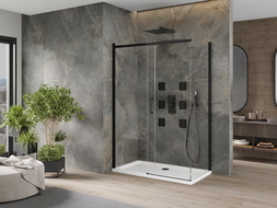 Mexen Omega cabine de douche coulissante 130 x 70 cm, transparente, noire + receveur Flat, blanc - 825-130-070-70-00-4010B
