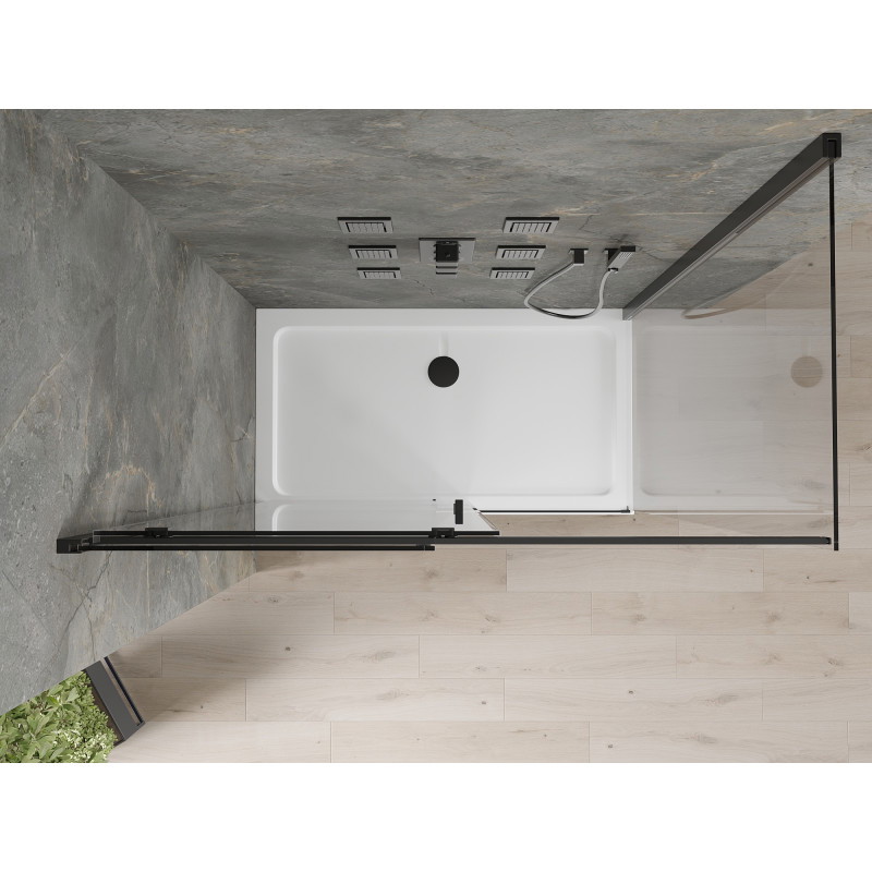 Mexen Omega cabine de douche coulissante 130 x 70 cm, transparente, noire + receveur Flat, blanc - 825-130-070-70-00-4010B