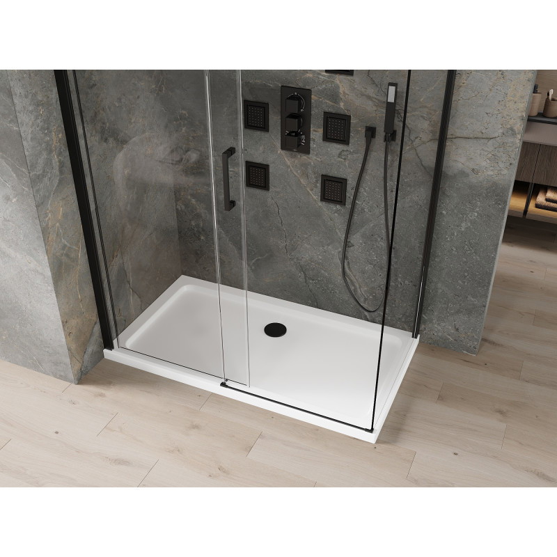 Mexen Omega cabine de douche coulissante 130 x 70 cm, transparente, noire + receveur Flat, blanc - 825-130-070-70-00-4010B