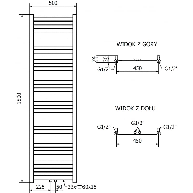 Mexen Hades radiateur électrique 1800 x 500 mm, 900 W, doré - W104-1800-500-2900-50