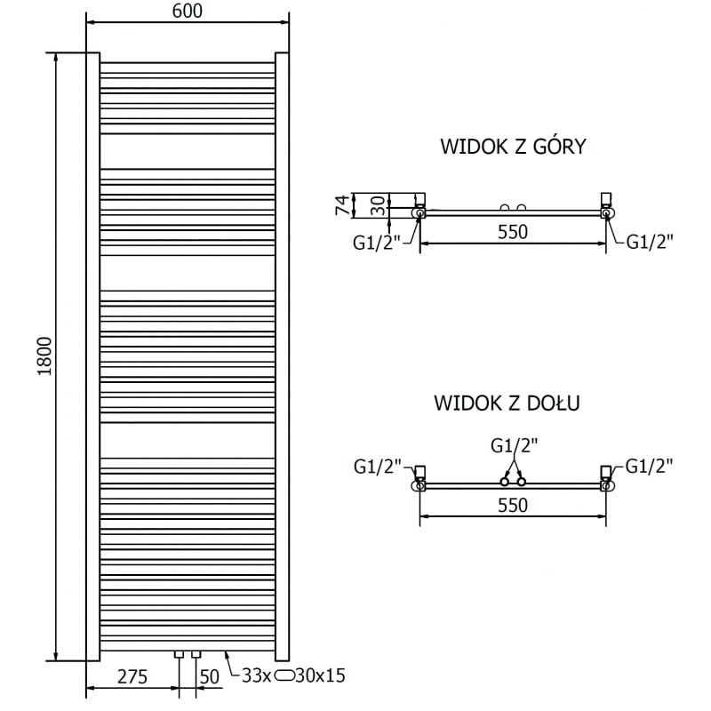 Mexen Hades radiateur de salle de bain 1800 x 600 mm, 790 W, doré - W104-1800-600-00-50