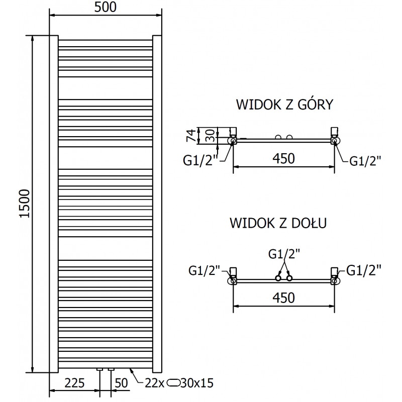 Mexen Hades radiateur de salle de bains 1500 x 500 mm, 555 W, doré - W104-1500-500-00-50