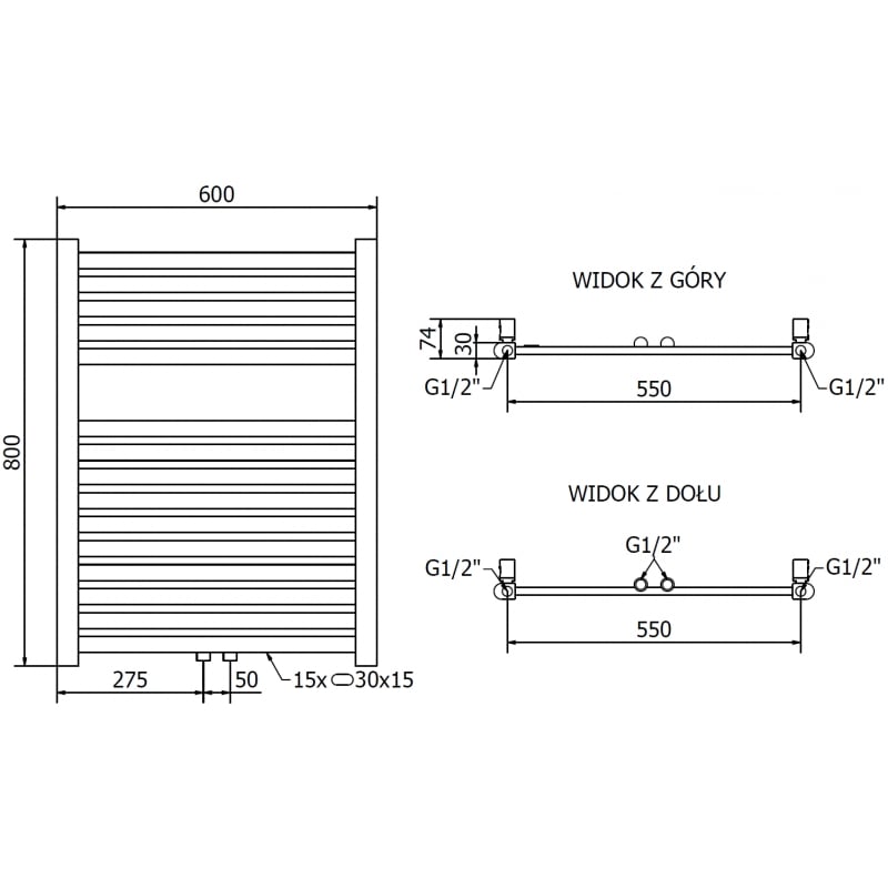 Mexen Hades radiateur de salle de bain 800 x 600 mm, 357 W, doré - W104-0800-600-00-50