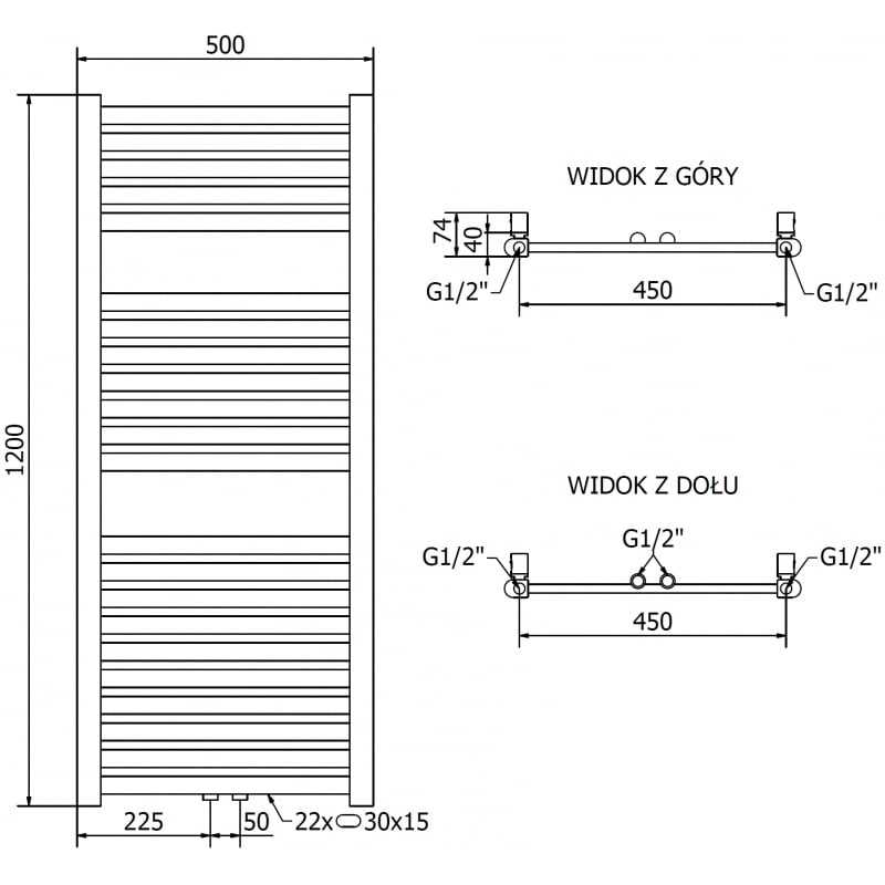 Mexen Hades radiateur de salle de bain 1200 x 500 mm, 450 W, doré - W104-1200-500-00-50