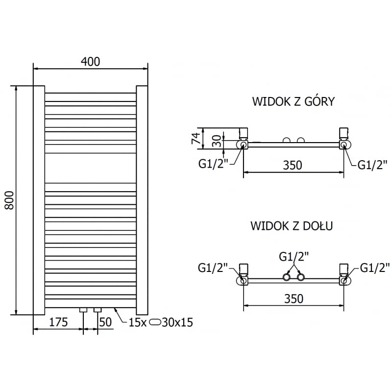 Mexen Hades radiateur électrique 800 x 400 mm, 300 W, doré - W104-0800-400-2300-50